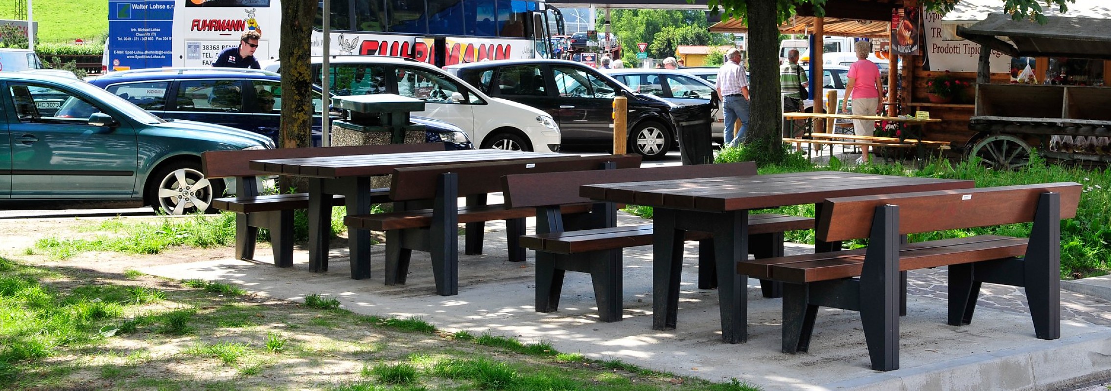 euroform w - Stadtmobiliar - Piknik Tisch - Sitzbank Holz - Block 90